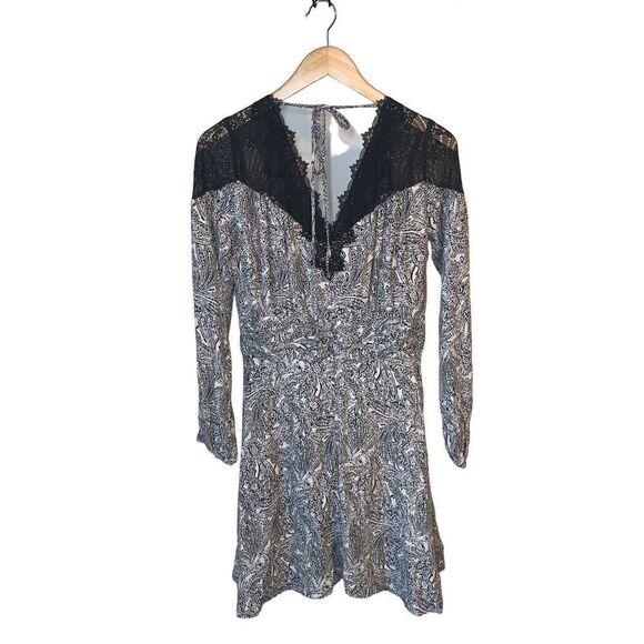 Anthropologie Black & White Lacy V-Neck Mini Dress - Picture 6 of 11